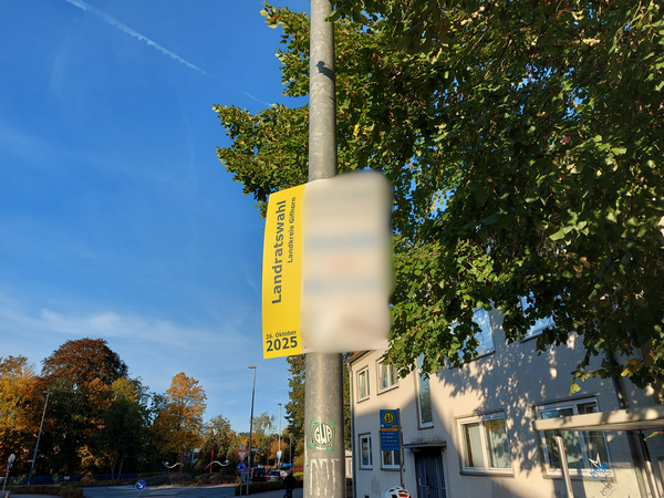 Bild vergr&ouml;&szlig;ern: Ein Wahlplakat hängt an einer Laterne.
